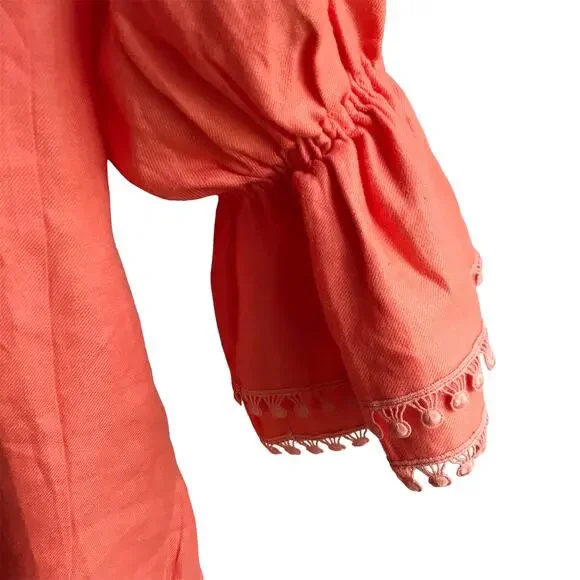 Paris Susan Sutherland Linen Blouse XL Coral Embroidered - Picture 4 of 16